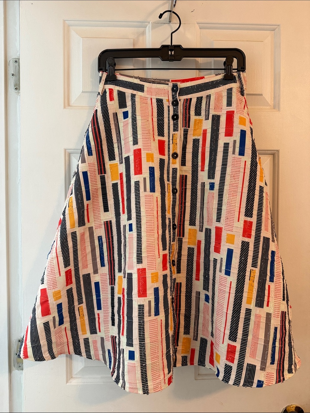 Anthropologie Hutch Willem Skirt A-Line Cream with Navy, Red, Yellow, size 6